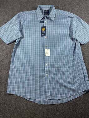 Stafford Travel Easy-Care Broadcloth Short Sleeve Plaid Shirt - Blue Purple Madr